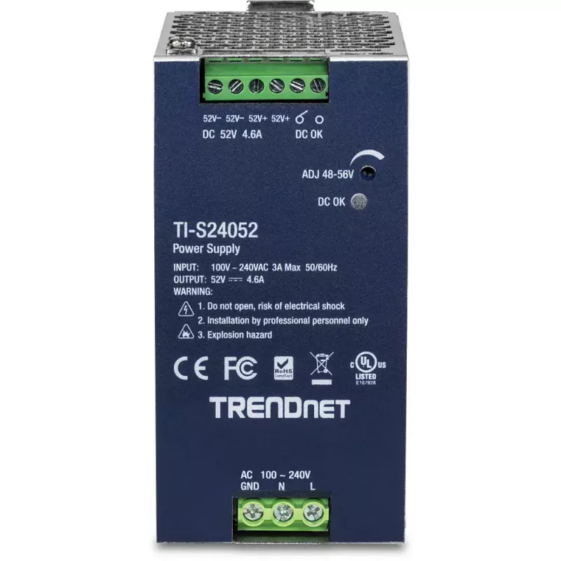 Maitinimo blokas TRENDNET TI-S24052 tinklo komutatoriui, 240 W, kintamoji srovė 90–264 V, apsaugos: OCP/OPP/OVP/OTP/trumpasis jungimas, juodas