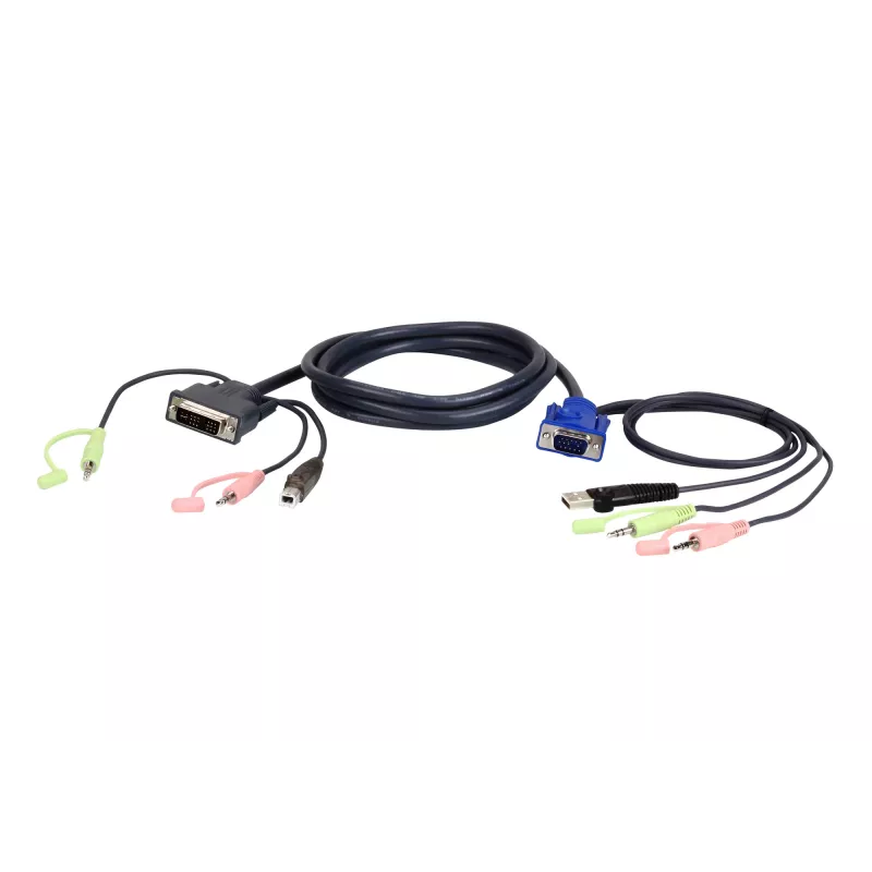 ATEN VGA USB į DVI 3m KVM laidas Juoda, Mėlyna, Žalia, Rožinė