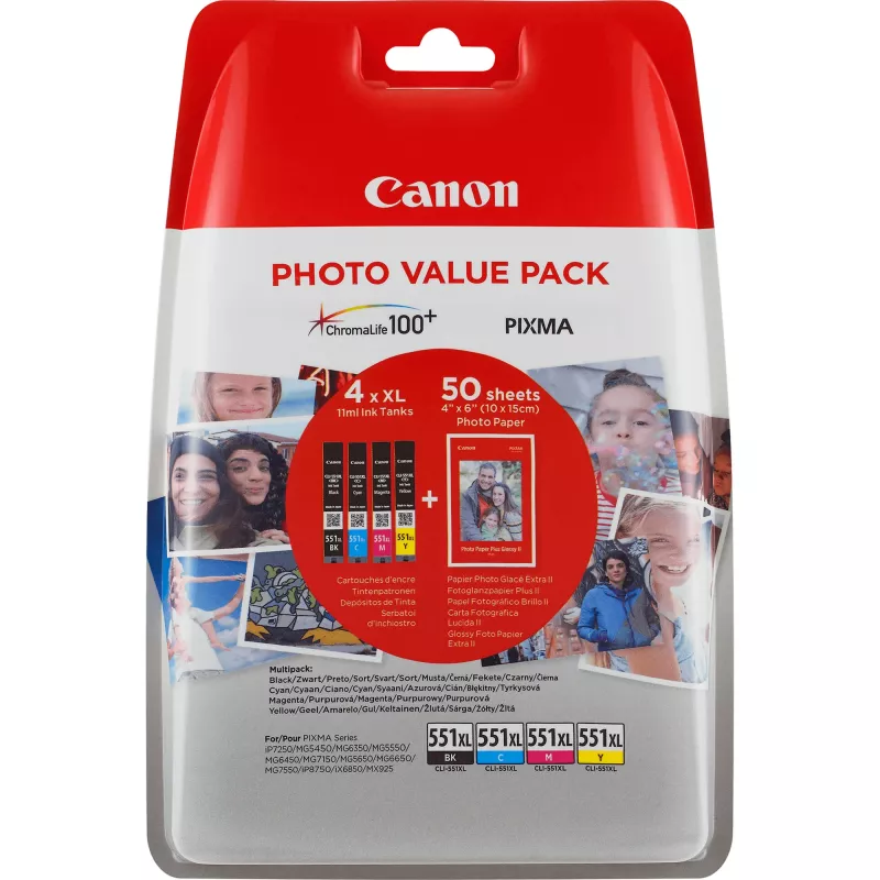 Rašalo kasetė Canon CLI-551XL didelio našumo BK/C/M/Y 4 vnt. pakuotė