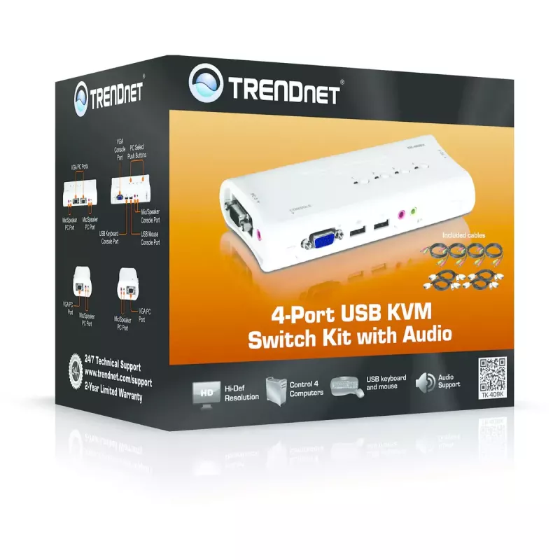 KVM jungiklis Trendnet TK-409K USB VGA 2048x1536 1,6 m laidinis mėlynas