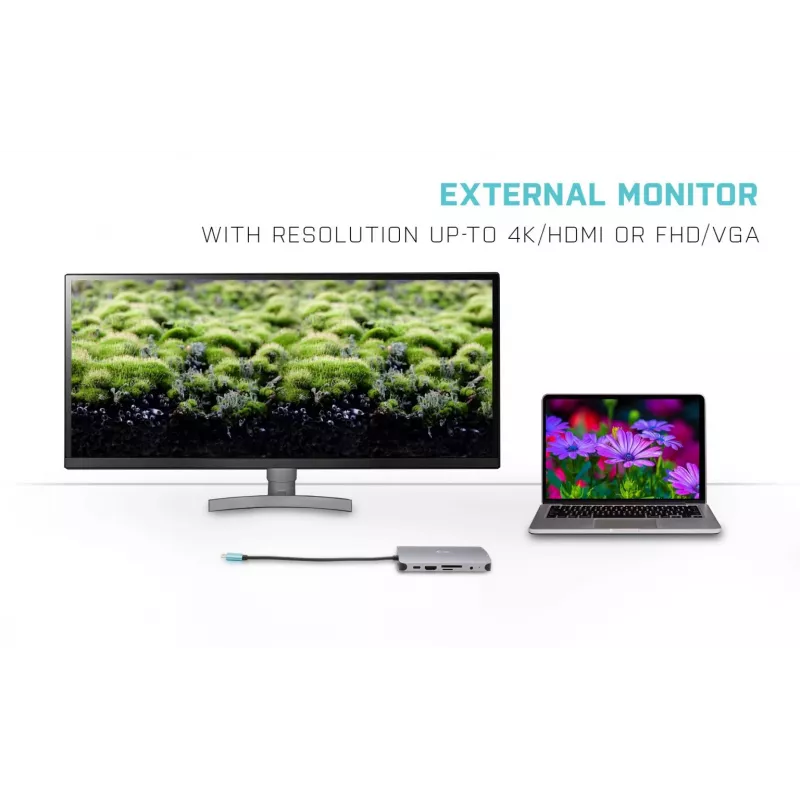 i-tec Metal USB-C Nano Dock HDMI/VGA su LAN + Universalus įkroviklis 77 W