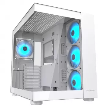 PC Midi Tower korpusas Cougar FV150 ARGB balta — ATX/Micro-ATX/Mini-ITX, 3x120mm priekyje, 1x120mm gale, 2x3,5 colio + 2x2,5 colio lizdai, USB 3.2 Gen1