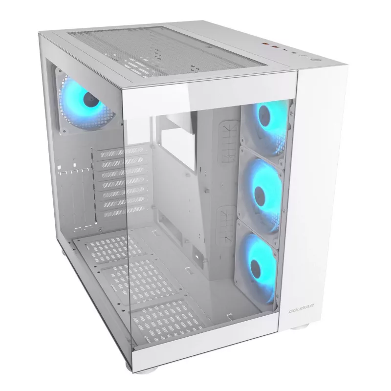 PC Midi Tower korpusas Cougar FV150 ARGB balta — ATX/Micro-ATX/Mini-ITX, 3x120mm priekyje, 1x120mm gale, 2x3,5 colio + 2x2,5 colio lizdai, USB 3.2 Gen1