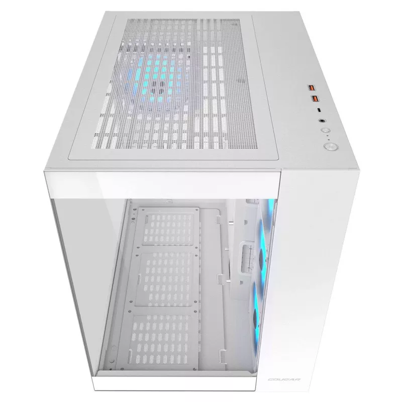 PC Midi Tower korpusas Cougar FV150 ARGB balta — ATX/Micro-ATX/Mini-ITX, 3x120mm priekyje, 1x120mm gale, 2x3,5 colio + 2x2,5 colio lizdai, USB 3.2 Gen1