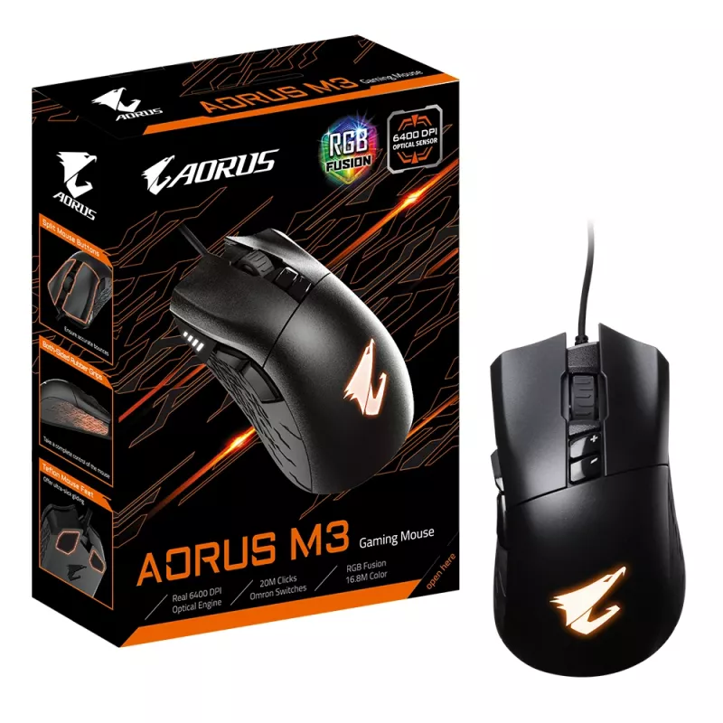 GIGABYTE AORUS M3 pelė Žaidimams Dešiniarankiams USB Type-A Optinė 6400 DPI