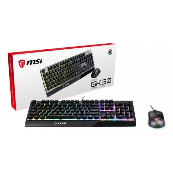 MSI VIGOR GK30 COMBO RGB MEMchanical žaidimų klaviatūra + Clutch GM11 žaidimų pelė ' DE išdėstymas, 6 zonų RGB apšvietimo klaviatūra, dviejų zonų RGB apšvietimo pelė, 5000 DPI optinis jutiklis, RGB Mystic Light'
