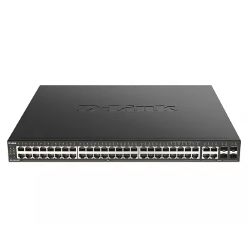 “D-Link” 48 prievadų 10/100/1000BASE-T PoE + 4 prievadų 100/1000 Mbps GbE/SFP kombinuotas valdomas prieigos komutatorius