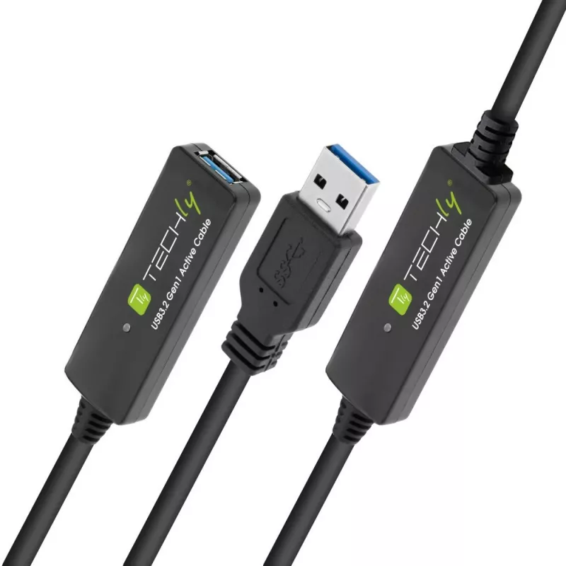 Techly ICUR30200G USB kabelis USB 3.2 Gen 1 (3.1 Gen 1) 20 m USB A juodas