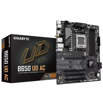 GIGABYTE B650 UD AC pagrindinė plokštė - AMD Ryzen 9000 serijos procesoriai, 6+2+2 fazių VRM, iki 8000MHz DDR5 (OC), 1xPCIe 5.0 + 2xPCIe 4.0 M.2, GbE LAN, WIFI 5, USB 3.2 Gen 2