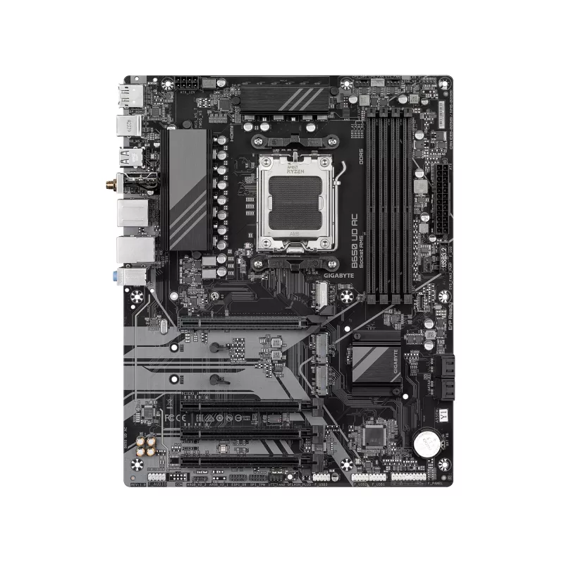 GIGABYTE B650 UD AC pagrindinė plokštė - AMD Ryzen 9000 serijos procesoriai, 6+2+2 fazių VRM, iki 8000MHz DDR5 (OC), 1xPCIe 5.0 + 2xPCIe 4.0 M.2, GbE LAN, WIFI 5, USB 3.2 Gen 2