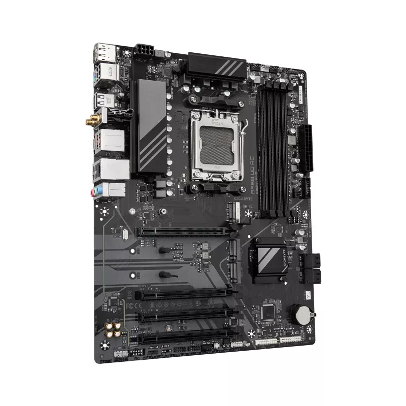 GIGABYTE B650 UD AC pagrindinė plokštė - AMD Ryzen 9000 serijos procesoriai, 6+2+2 fazių VRM, iki 8000MHz DDR5 (OC), 1xPCIe 5.0 + 2xPCIe 4.0 M.2, GbE LAN, WIFI 5, USB 3.2 Gen 2