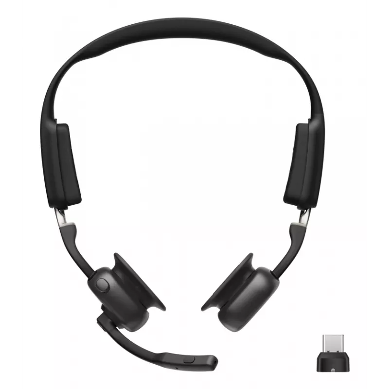 SHOKZ OpenMeet UC belaidės Bluetooth kaulinio laidumo ausinės vaizdo konferencijoms su USB-C adapteriu