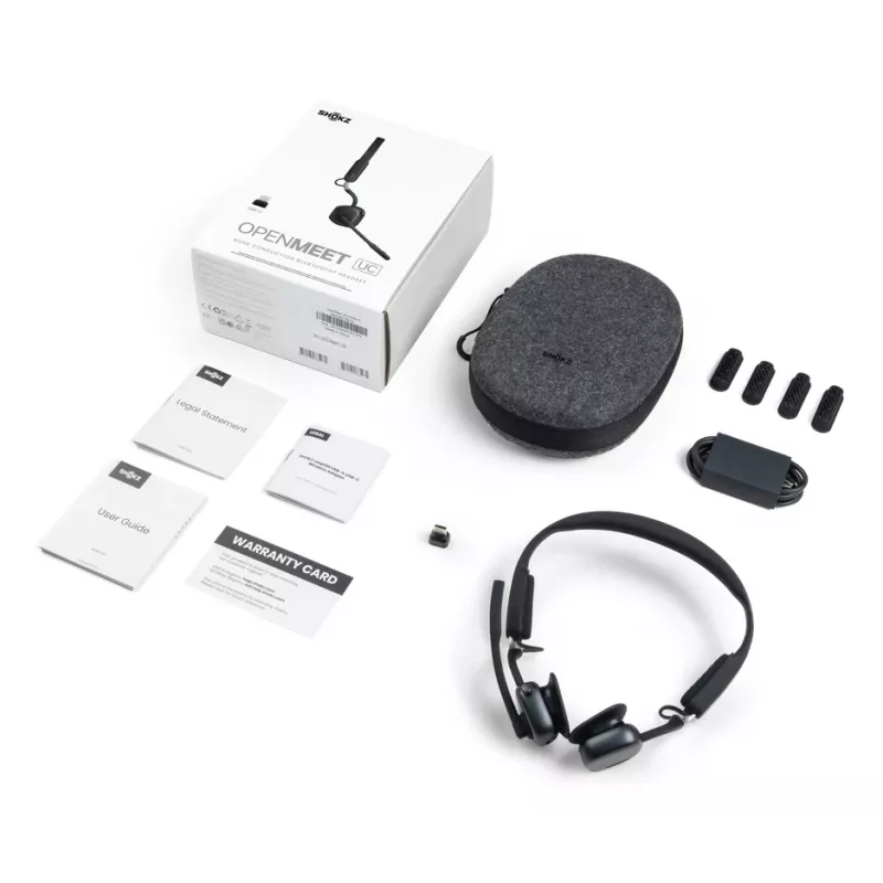 SHOKZ OpenMeet UC belaidės Bluetooth kaulinio laidumo ausinės vaizdo konferencijoms su USB-C adapteriu