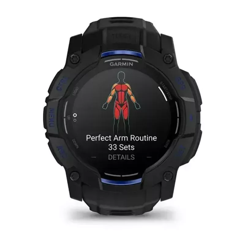 Išmanusis laikrodis GARMIN Instinct 3 45 mm, 1,3 colio AMOLED, 416×416, GPS, aliuminio / GFRP korpusas, silikoninis dirželis
