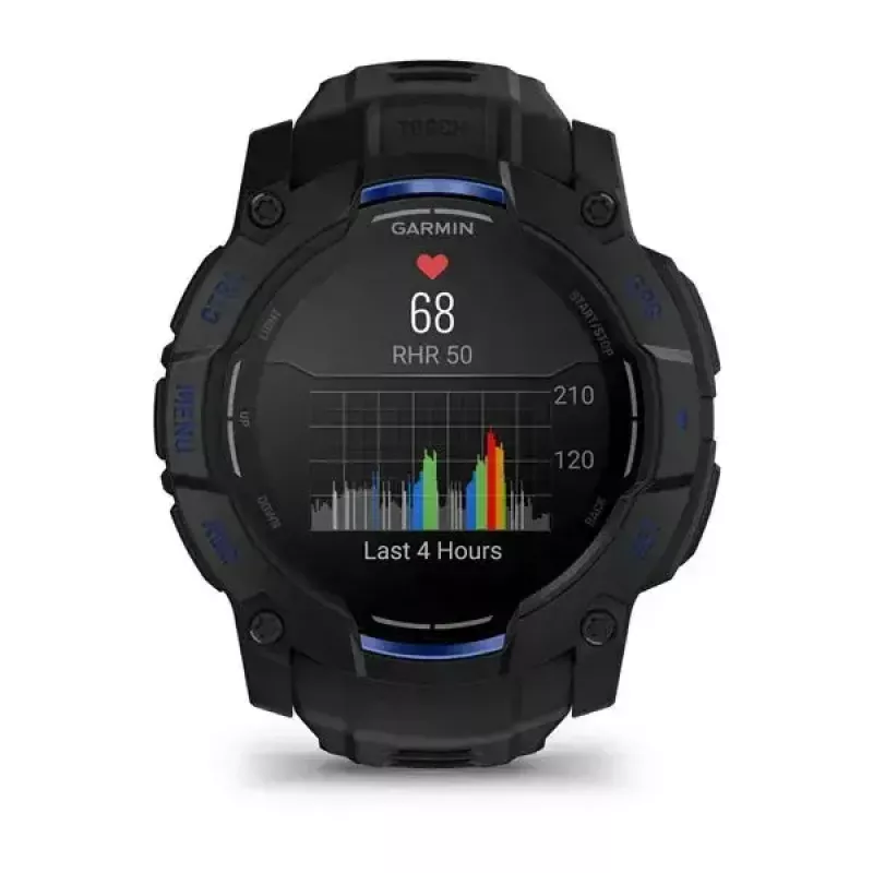 Išmanusis laikrodis GARMIN Instinct 3 45 mm, 1,3 colio AMOLED, 416×416, GPS, aliuminio / GFRP korpusas, silikoninis dirželis