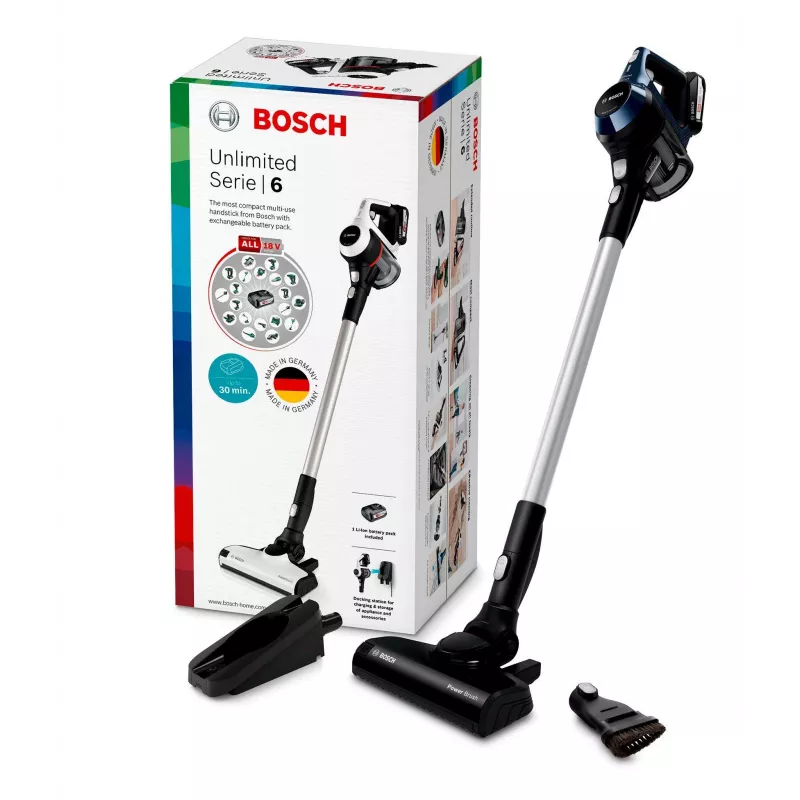 Bosch Serie 6 BBS611PCK belaidis dulkių siurblys/elektrinė šluota 2-in-1 Baterija Sausas Higieninis filtras Be maišelio Mėlynas 2,5 Ah