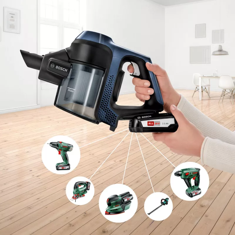 Bosch Serie 6 BBS611PCK belaidis dulkių siurblys/elektrinė šluota 2-in-1 Baterija Sausas Higieninis filtras Be maišelio Mėlynas 2,5 Ah