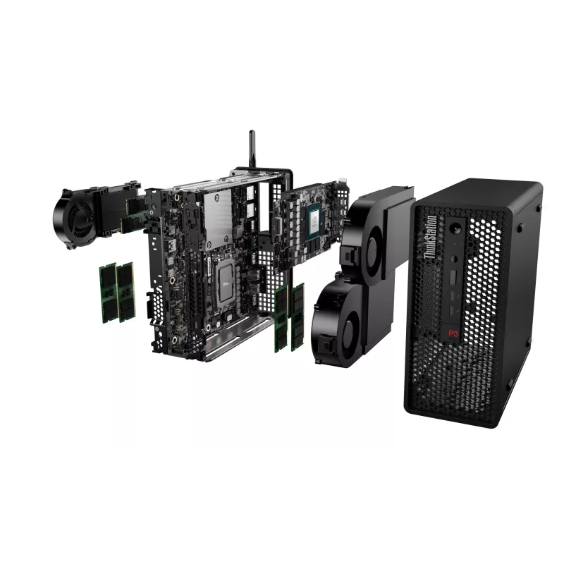 Lenovo ThinkStation P3 Ultra SFF Intel® Core™ i5 i5-14600 32 GB DDR5-SDRAM 1 TB SSD NVIDIA RTX A400 Windows 11 Pro Mini Tower darbo stotis juoda