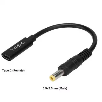 CoreParts MBXUSBC-CO0005 laido lyties keitiklis USB C 5,5*2,5 mm juodas