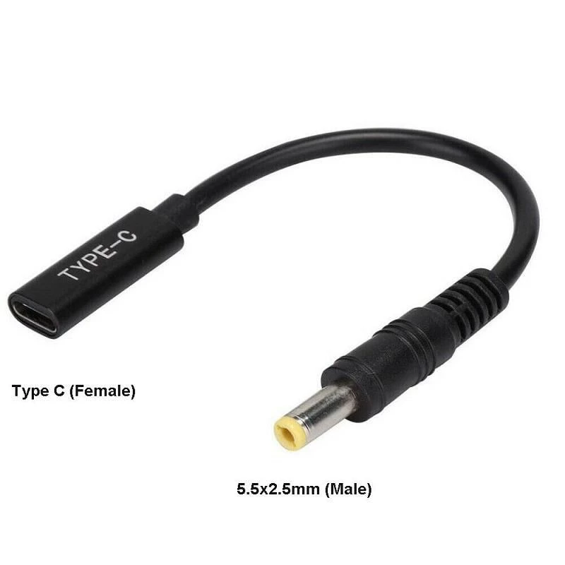CoreParts MBXUSBC-CO0005 laido lyties keitiklis USB C 5,5*2,5 mm juodas