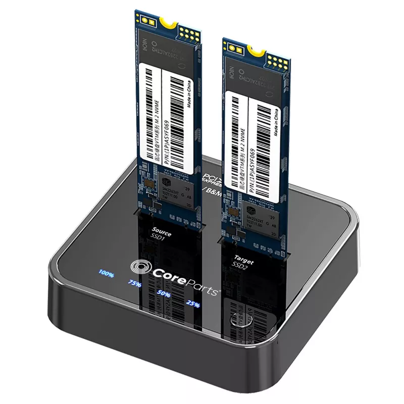 CoreParts MS-CLONER-NVME laikmenų dokinė stotelė USB 3.2 Gen 2 (3.1 Gen 2) Type-C juoda