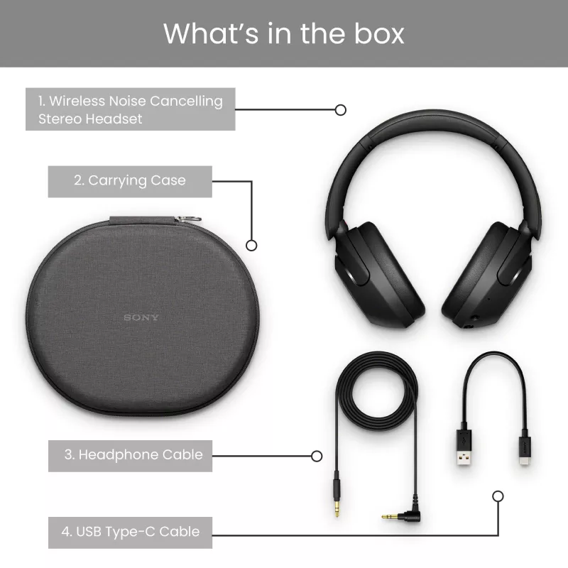 Sony WH-XB910N - juoda, belaidės, skambučiai / muzika, 7 - 25000 Hz, 252 g, ausinės, juoda