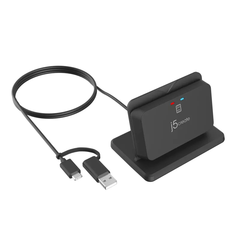 j5create JUR261 USB™ išmaniųjų kortelių / CAC skaitytuvo stovas, USB Type-A/USB Type-C, juodas, 95 g