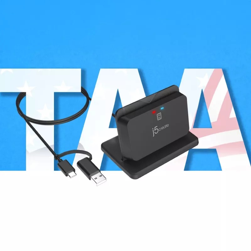 j5create JUR261 USB™ išmaniųjų kortelių / CAC skaitytuvo stovas, USB Type-A/USB Type-C, juodas, 95 g
