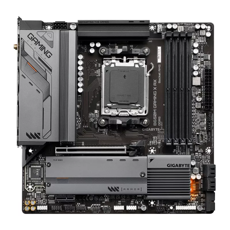 Pagrindinė plokštė GIGABYTE B650M GAMING X AX — AMD B650, Socket AM5, Micro ATX, DDR5, 4 DIMM, 2x M.2, Wi‑Fi 6E, 2.5GbE