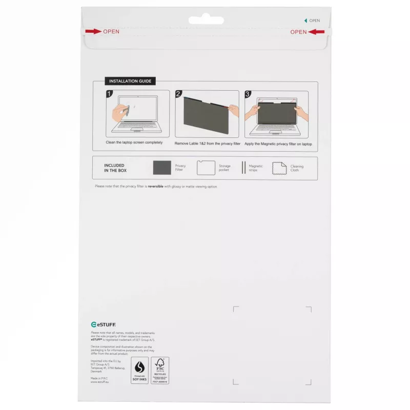 eSTUFF GLBM13293190-ITH ekrano privatumo filtras 33,8 cm (13,3 col.) Nešiojamam kompiuteriui Berėmis ekrano privatumo filtras