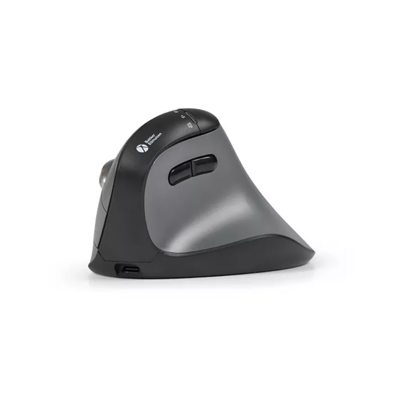 BakkerElkhuizen FastForward Pro pelė, dešiniarankiams, vertikalus dizainas, optinė, RF belaidė + Bluetooth + USB Type-C, 5000 DPI, juoda, pilka