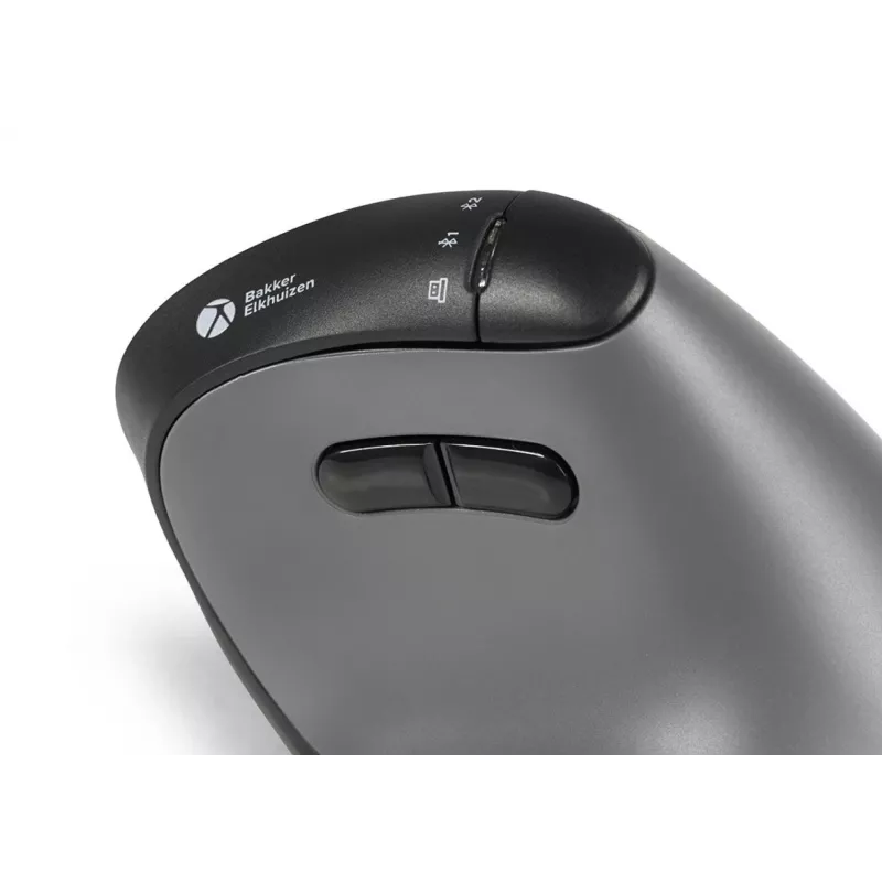 BakkerElkhuizen FastForward Pro pelė, dešiniarankiams, vertikalus dizainas, optinė, RF belaidė + Bluetooth + USB Type-C, 5000 DPI, juoda, pilka