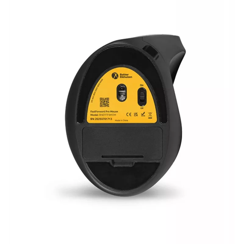 BakkerElkhuizen FastForward Pro pelė, dešiniarankiams, vertikalus dizainas, optinė, RF belaidė + Bluetooth + USB Type-C, 5000 DPI, juoda, pilka