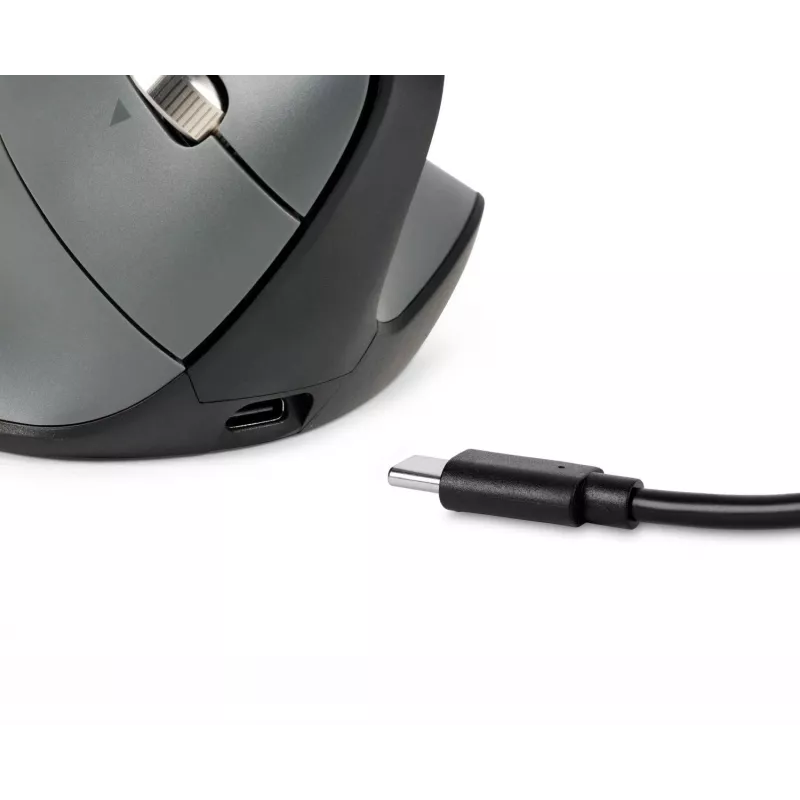 BakkerElkhuizen FastForward Pro pelė, dešiniarankiams, vertikalus dizainas, optinė, RF belaidė + Bluetooth + USB Type-C, 5000 DPI, juoda, pilka