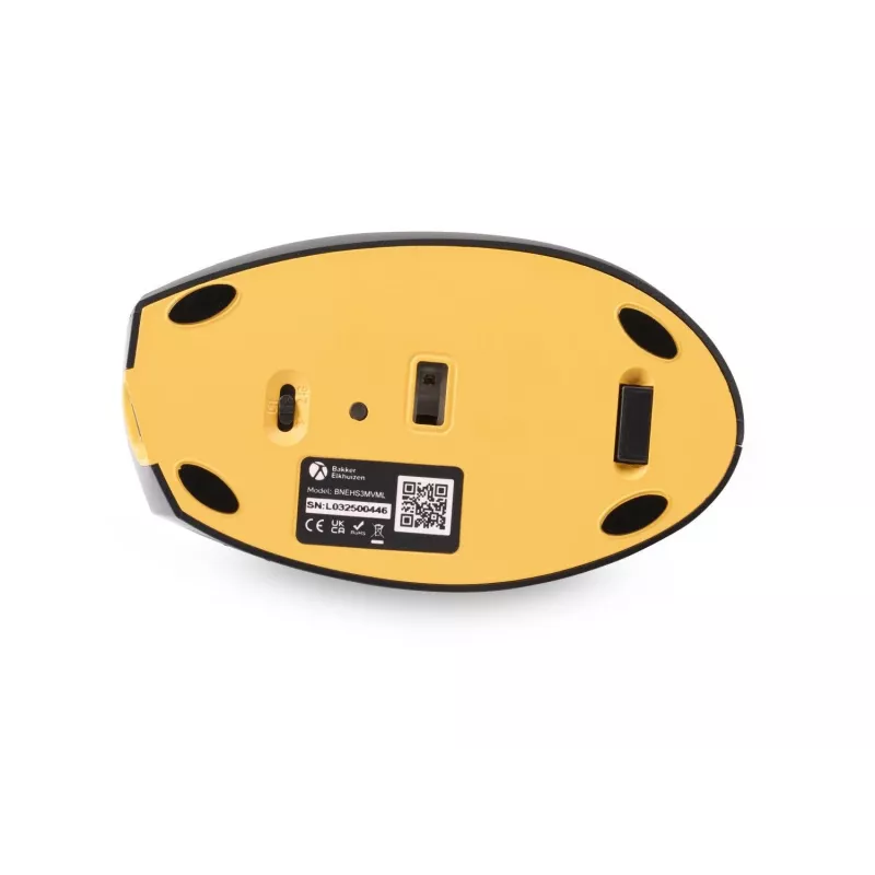 „BakkerElkhuizen Handshake pelė“ kairiarankiams, kairiarankė, vertikalus dizainas, optinė, RF belaidė + Bluetooth + USB Type-C, 6400 DPI, juoda, pilka