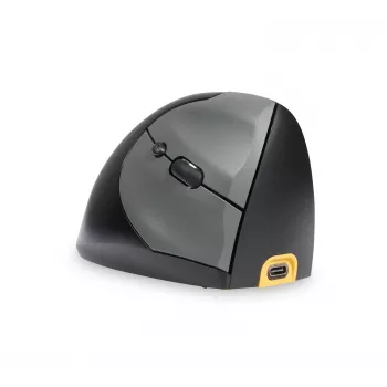 BakkerElkhuizen Handshake pelė Right, dešiniarankiams, vertikalus dizainas, optinė, RF belaidė + Bluetooth + USB Type-C, 6400 DPI, juoda, pilka