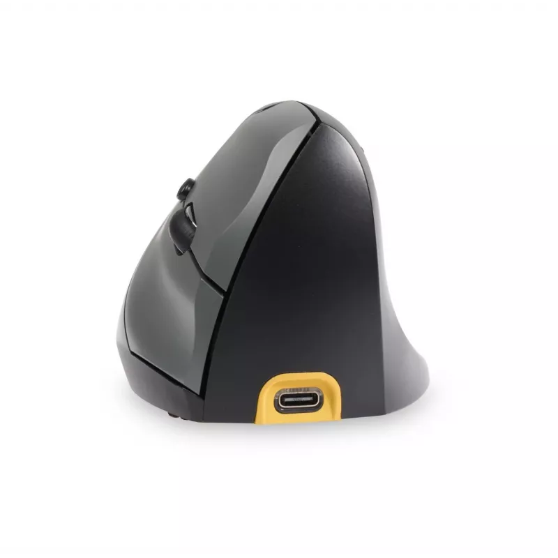 BakkerElkhuizen Handshake pelė Right, dešiniarankiams, vertikalus dizainas, optinė, RF belaidė + Bluetooth + USB Type-C, 6400 DPI, juoda, pilka