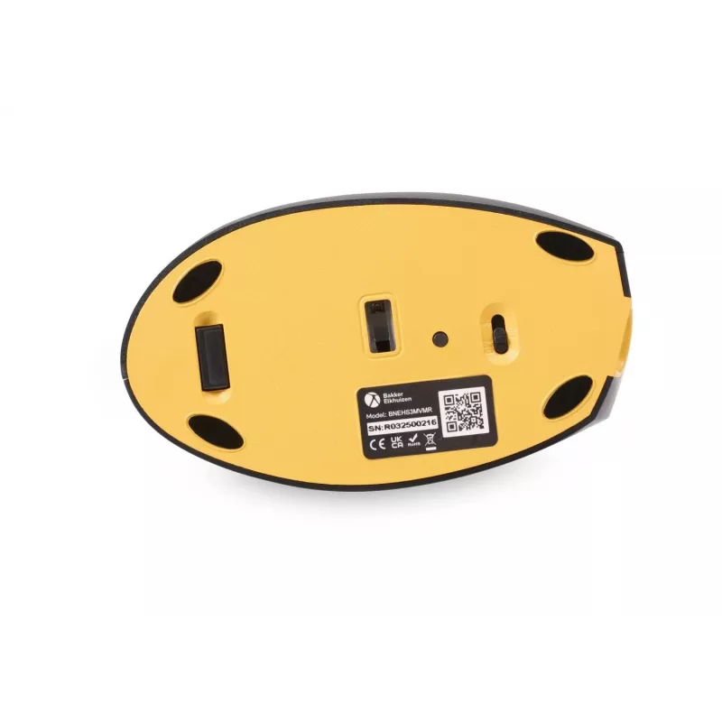 BakkerElkhuizen Handshake pelė Right, dešiniarankiams, vertikalus dizainas, optinė, RF belaidė + Bluetooth + USB Type-C, 6400 DPI, juoda, pilka