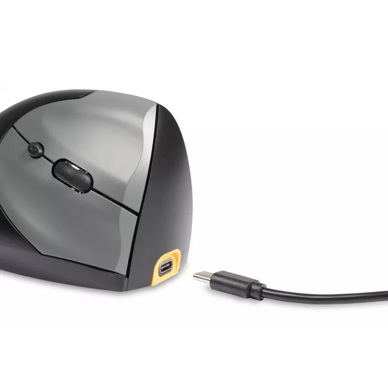 BakkerElkhuizen Handshake pelė Right, dešiniarankiams, vertikalus dizainas, optinė, RF belaidė + Bluetooth + USB Type-C, 6400 DPI, juoda, pilka