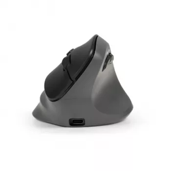 BakkerElkhuizen PRF Pro pelė dešiniarankiams, Dešiniarankė, Vertikalus dizainas, Optinė, RF belaidė + Bluetooth + USB Type-C, 2400 DPI, Juoda, Pilka