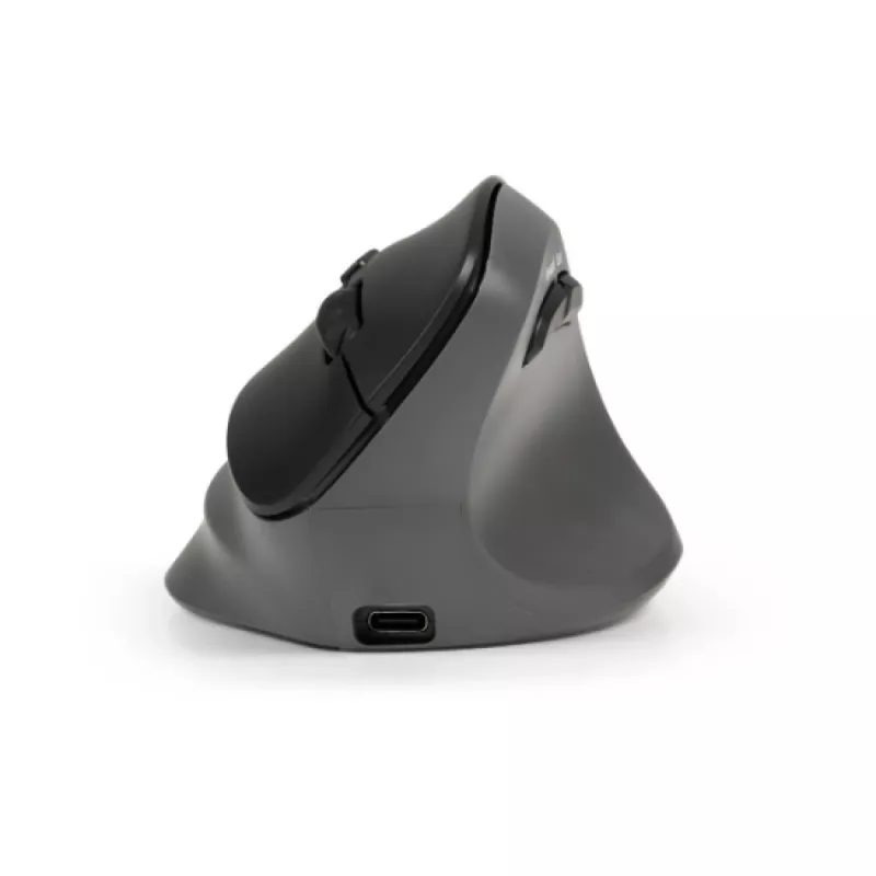 BakkerElkhuizen PRF Pro pelė dešiniarankiams, Dešiniarankė, Vertikalus dizainas, Optinė, RF belaidė + Bluetooth + USB Type-C, 2400 DPI, Juoda, Pilka