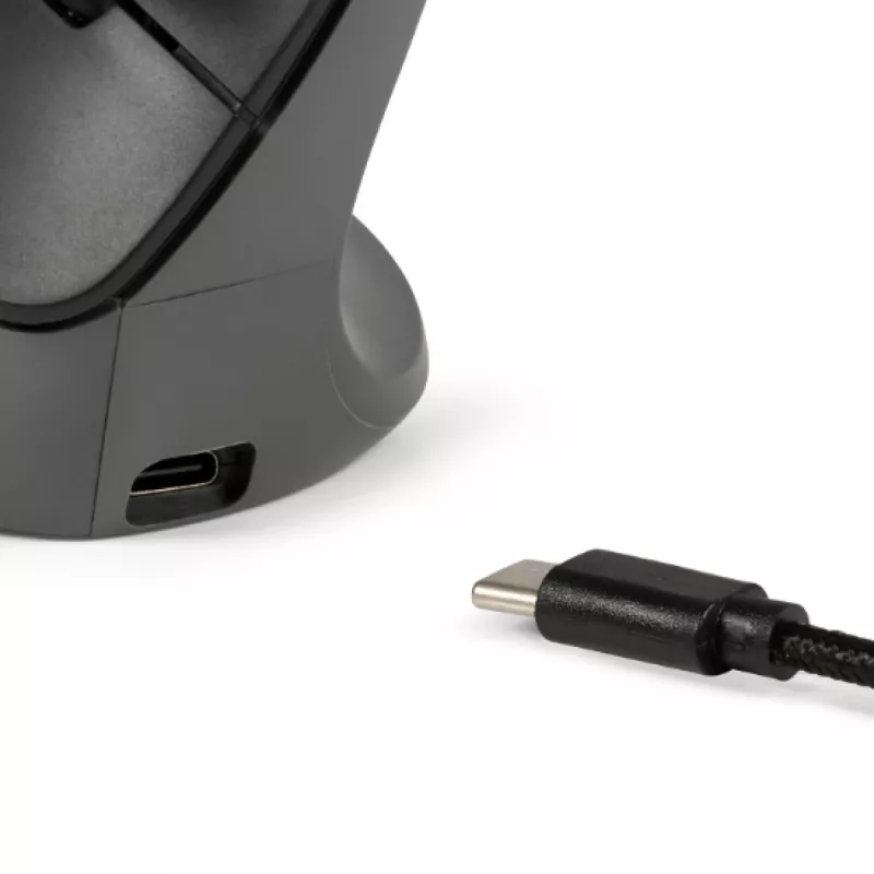BakkerElkhuizen PRF Pro pelė dešiniarankiams, Dešiniarankė, Vertikalus dizainas, Optinė, RF belaidė + Bluetooth + USB Type-C, 2400 DPI, Juoda, Pilka