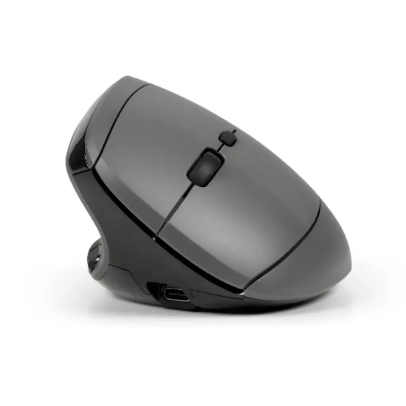 BakkerElkhuizen MidWay pelė Kairė, Kairiarankiams, Vertikalus dizainas, Optinė, RF belaidė + Bluetooth + USB Type-C, 2400 DPI, Pilka, Juoda