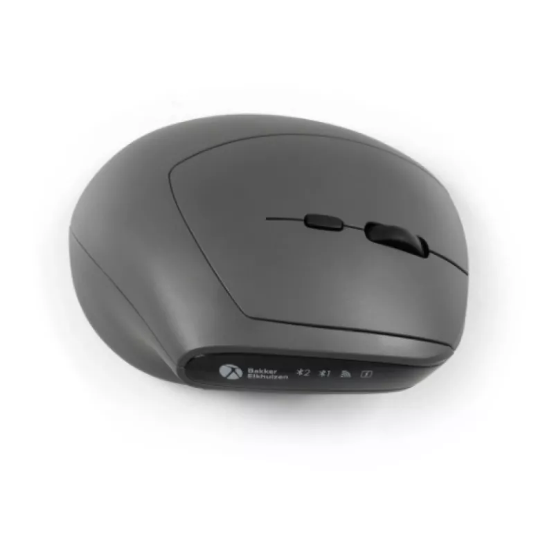 BakkerElkhuizen MidWay pelė Kairė, Kairiarankiams, Vertikalus dizainas, Optinė, RF belaidė + Bluetooth + USB Type-C, 2400 DPI, Pilka, Juoda