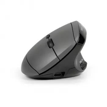 BakkerElkhuizen MidWay pelė Dešinė, Dešiniarankiams, Vertikalus dizainas, Optinė, RF belaidė + Bluetooth + USB Type-C, 2400 DPI, Pilka, Juoda