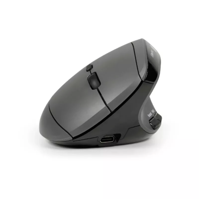 BakkerElkhuizen MidWay pelė Dešinė, Dešiniarankiams, Vertikalus dizainas, Optinė, RF belaidė + Bluetooth + USB Type-C, 2400 DPI, Pilka, Juoda