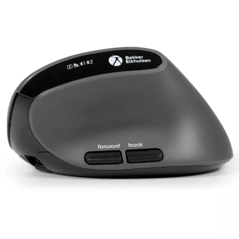 BakkerElkhuizen MidWay pelė Dešinė, Dešiniarankiams, Vertikalus dizainas, Optinė, RF belaidė + Bluetooth + USB Type-C, 2400 DPI, Pilka, Juoda