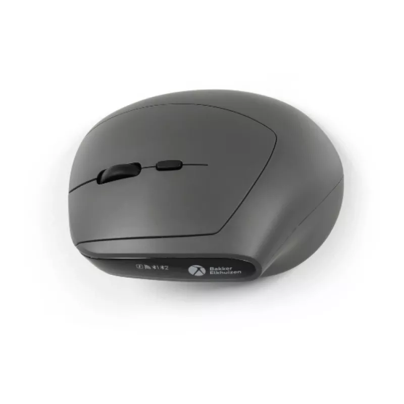 BakkerElkhuizen MidWay pelė Dešinė, Dešiniarankiams, Vertikalus dizainas, Optinė, RF belaidė + Bluetooth + USB Type-C, 2400 DPI, Pilka, Juoda