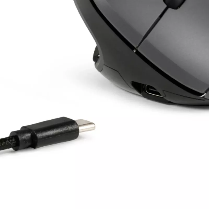 BakkerElkhuizen MidWay pelė Dešinė, Dešiniarankiams, Vertikalus dizainas, Optinė, RF belaidė + Bluetooth + USB Type-C, 2400 DPI, Pilka, Juoda
