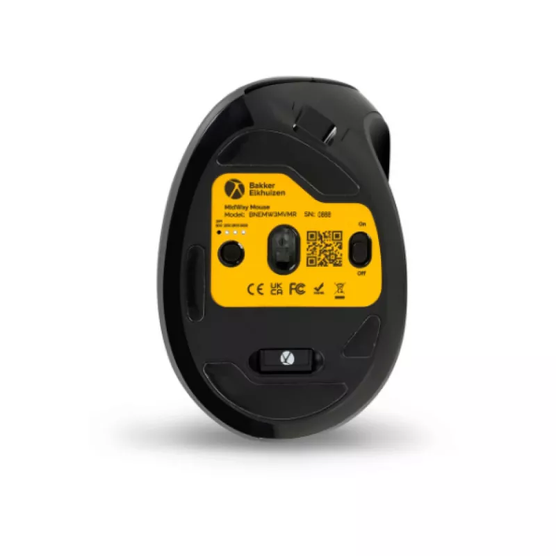 BakkerElkhuizen MidWay pelė Dešinė, Dešiniarankiams, Vertikalus dizainas, Optinė, RF belaidė + Bluetooth + USB Type-C, 2400 DPI, Pilka, Juoda